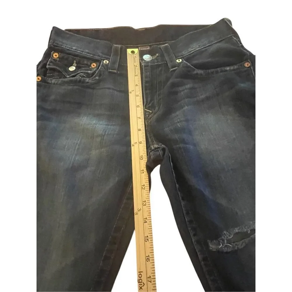 True Religion World Tour Distressed Denim Cut off Shorts Size 31